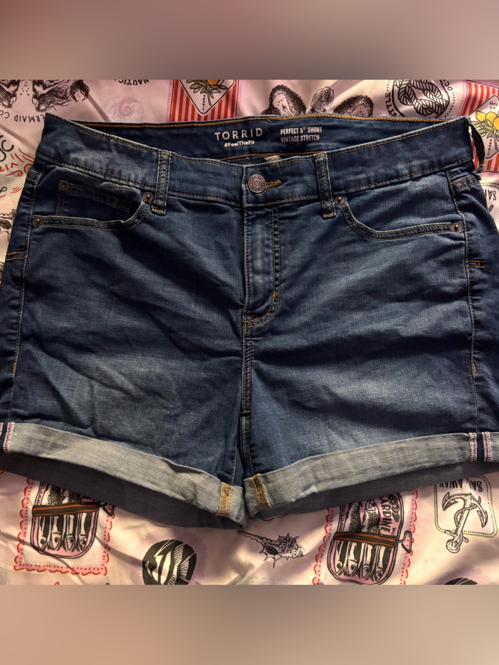 Torrid Dark Wash Denim Cuffed Jean Shorts